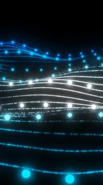 Blue luminous wave lines with glowing dots, futuristic data stream or audio.. Stock Illustration