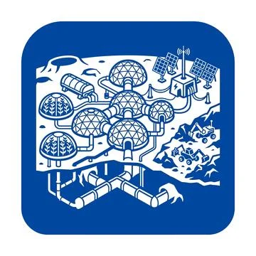 Blue lunar base facility with dome greenhouses showing sustainable space ag.. Stock Illustration