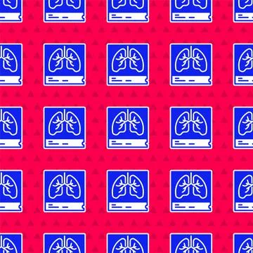 Blue Lungs x-ray diagnostics icon isolated seamless pattern on red background 库存插图