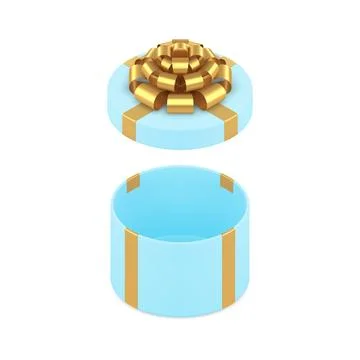 Blue luxury circle gift box with elegant golden bow ribbon for holiday surpri Stock Illustration