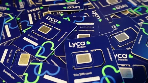 Blue LYCA MOBILE SIM Cards  C0014 Video stock 254894168