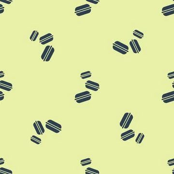 Blue Macaron cookie icon isolated seamless pattern on yellow background Stockillustratie