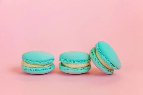 Blue macaron on pink background Stock Photos