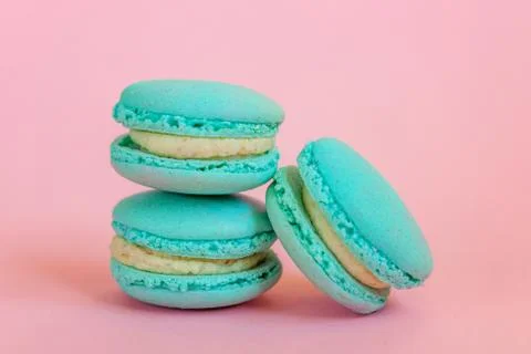 Blue macaron on pink background 스톡 사진