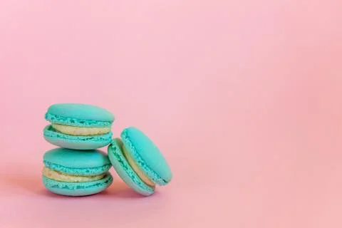 Blue macaron on pink background Stock Photos