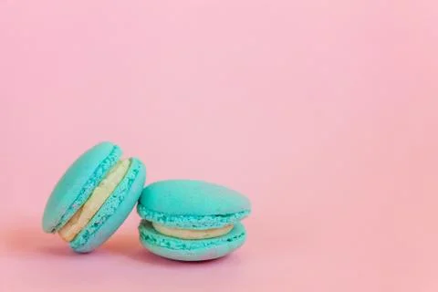 Blue macaron on pink background Stock Photos