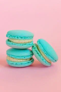 Blue macaron on pink background Stock Photos