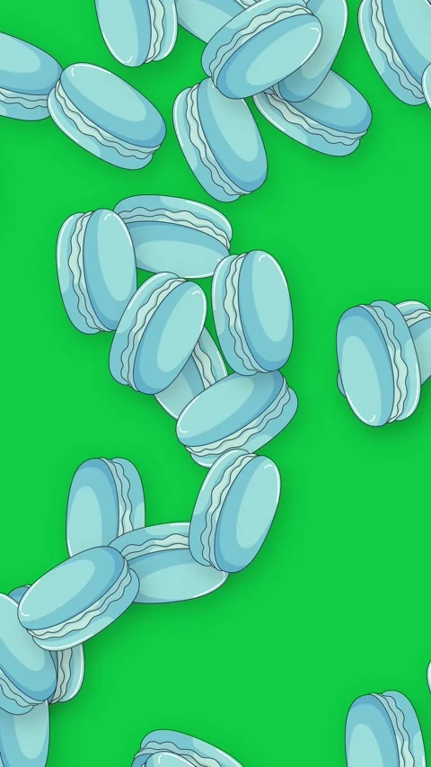Blue Macarons Falling Against a Solid Green Background Animation Stock Footage 340259162