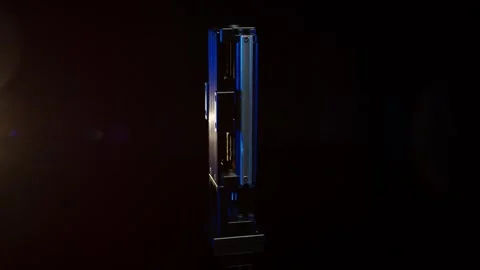 Blue Machine Component Rotating on Black Background, Studio Product Shot Stock Footage 341497288