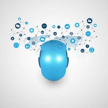 Blue Machine Learning, Artificial Intelligence and Networks Design Concept  Stock Illustration