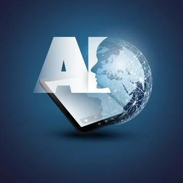 Blue Machine Learning, Artificial Intelligence, Cloud Computing and Network.. 스톡 일러스트