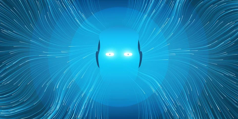 Blue Machine Learning, Artificial Intelligence, Cloud Computing and Network.. 스톡 일러스트