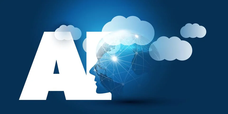Blue Machine Learning, Artificial Intelligence, Cloud Computing and Global .. Stockillustratie