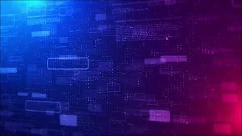 Blue magenta code interface with dotted data fields, glowing panels, software Stock Footage 333976034