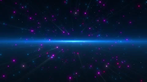 Blue magenta particle background glowing stars, bright horizon beam, soft rays, Stock Footage 340402653