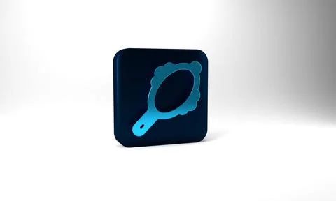 Blue Magic hand mirror icon isolated on grey background. Blue square button. 3d Stock Illustration