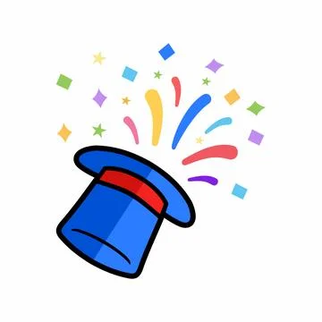 Blue Magic Hat Illustration with Confetti and Stars. Party, Birthday Icon v.. Illustrazione stock