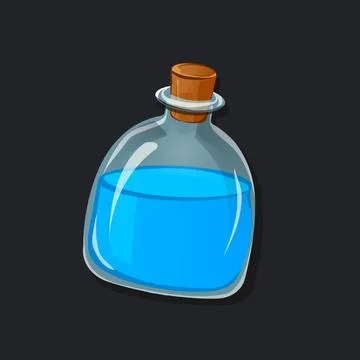 Blue Magic Potion in Glass Bottle with Cork Stopper Fantasy Alchemy Elixir Ilustración de archivo