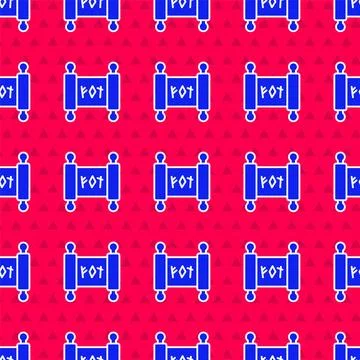Blue Magic scroll icon isolated seamless pattern on red background. Decree, p Stock Illustration