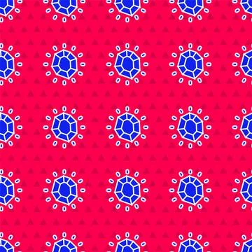 Blue Magic stone icon isolated seamless pattern on red background. Fantasy Illustrazione stock