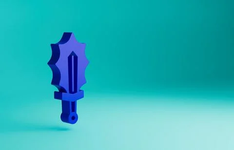 Blue Magic sword in fire icon isolated on blue background. Fiery sword. Magic Stock Illustration