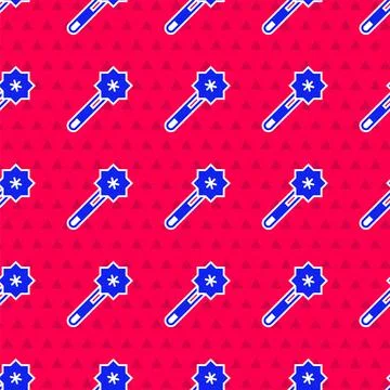 Blue Magic wand icon isolated seamless pattern on red background. Star shape  Illustrazione stock