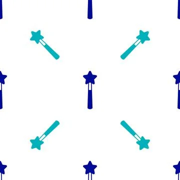 Blue Magic wand icon isolated seamless pattern on white background. Star shape Stock Illustration