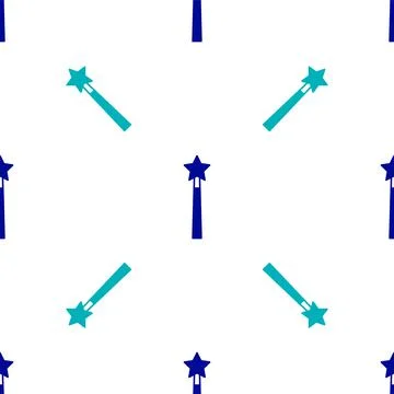 Blue Magic wand icon isolated seamless pattern on white background. Star shape Illustrazione stock