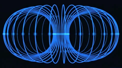 Blue magnetic field lines rotating in a seamless loop science animation. 動画素材 338372482