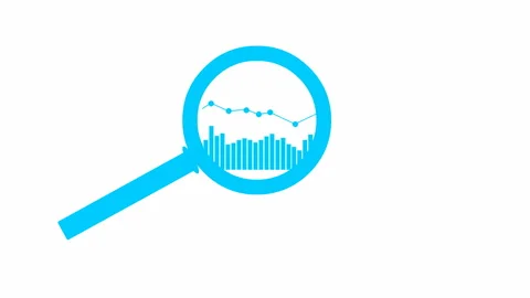 Blue magnifier and graph white Stock Footage 205085969
