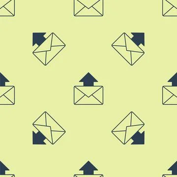 Blue Mail and e-mail icon isolated seamless pattern on yellow background Stock Illustration