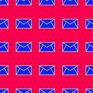 Blue Mail and e-mail icon isolated seamless pattern on red background. Envelope Stock Illustration
