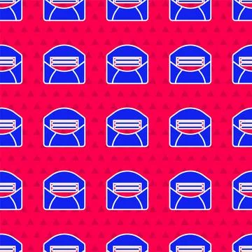 Blue Mail and e-mail icon isolated seamless pattern on red background. Envelope イラスト素材