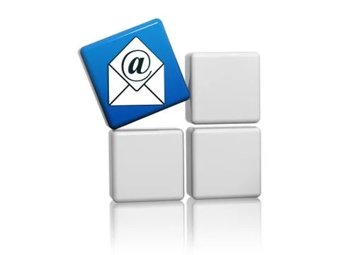 Blue mail sign with envelope on boxes Stock Illustration