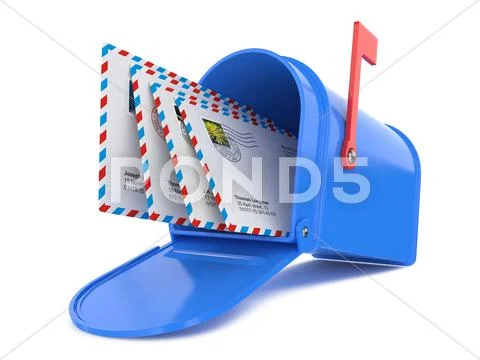 Blue mailbox with mails Stock Illustration