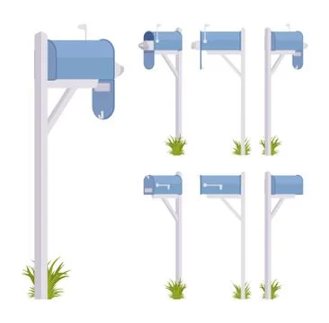 Blue mailbox set Illustrazione stock
