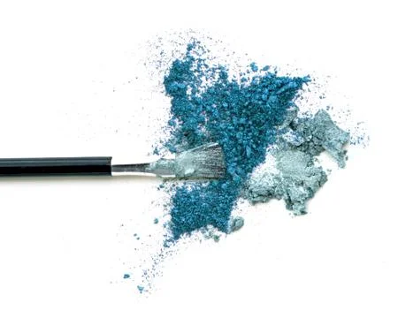 Blue make up eye shadow and brush Stock Photos