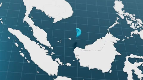 Blue Malaysia 3d map with pointer pin surrounded with other countries in white Stock Footage 320047213