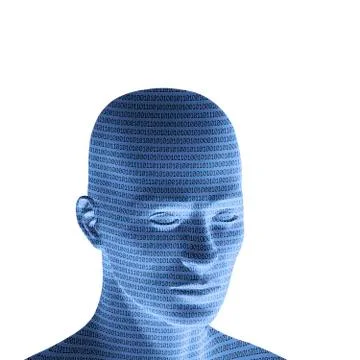 Blue male head with binary code, 3d illustration Illustrazione stock