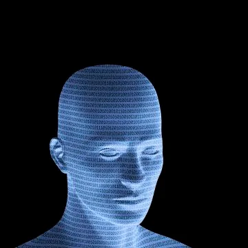 Blue male head with binary code, 3d illustration 스톡 일러스트