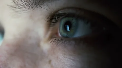 Blue Man Eye,  Surfing Internet At Night,  Social Media  Addiction Stock Footage
