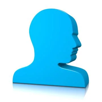 Blue man head profile 3d silhouette on white background with reflection 스톡 일러스트