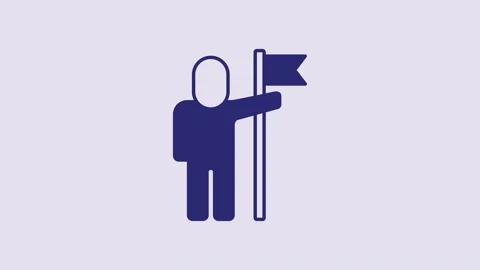 Blue Man holding flag icon isolated on purple background. Victory, winning and Stock Footage 232865327