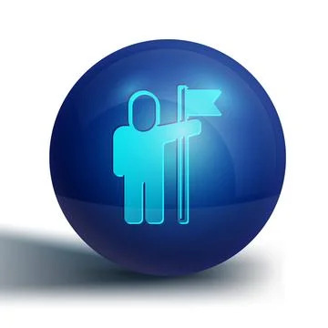 Blue Man holding flag icon isolated on white background. Victory, winning a.. Stock Illustration