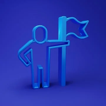 Blue Man holding flag icon isolated on blue background. Victory, winning an.. Stock Illustration
