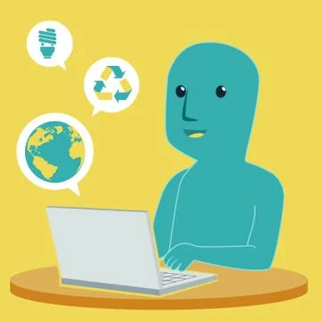 Blue man playing computer and social network Stock Illustration