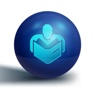 Blue Man reading book icon isolated on white background. Blue circle button.  Stock Illustration