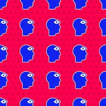 Blue Man with third eye icon isolated seamless pattern on red background. The Stock Illustration