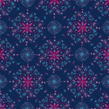 Blue Mandala Floral Pattern on Blue Background Stock Illustration