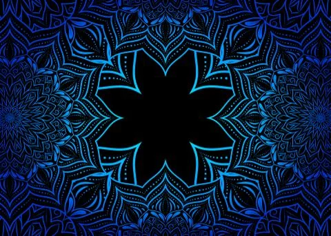 Blue mandala pattern on black background. Stock Illustration